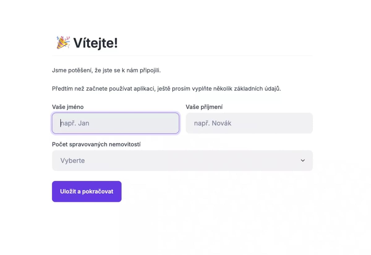 Vyplnění jména a příjmení po prvním přihlášení